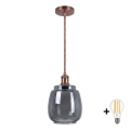BRILAGI - LED pakabinamas šviestuvas ant laido RETRO GLASS 1xE27/60W/230V skersmuo 26 cm varinė/dūminė pilka
