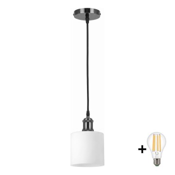 BRILAGI - LED pakabinamas šviestuvas ant laido RETRO GLASS 1xE27/60W/230V Ø 10 cm juodas/baltas