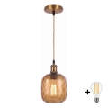 BRILAGI - LED pakabinamas šviestuvas ant laido RETRO GLASS 1xE27/60W/230V Ø 14 cm auksinė/dūminė ruda