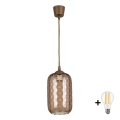 BRILAGI - LED pakabinamas šviestuvas ant laido RETRO GLASS 1xE27/60W/230V Ø 14 cm rudas//dūminis rudas