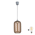 BRILAGI - LED pakabinamas šviestuvas ant laido RETRO GLASS 1xE27/60W/230V Ø 14 cm, sidabro / dūmų rudos spalvos