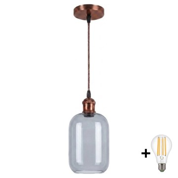 BRILAGI - LED pakabinamas šviestuvas ant laido RETRO GLASS 1xE27/60W/230V Ø 14 cm varinė/dūminė pilka