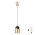 BRILAGI - LED pakabinamas šviestuvas ant laido RETRO GLASS 1xE27/60W/230V Ø 15,5 cm smėlio/dūminė smėlio/juoda