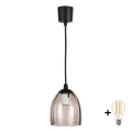 BRILAGI - LED pakabinamas šviestuvas ant laido RETRO GLASS 1xE27/60W/230V Ø 17 cm juoda/dūminė smėlinė