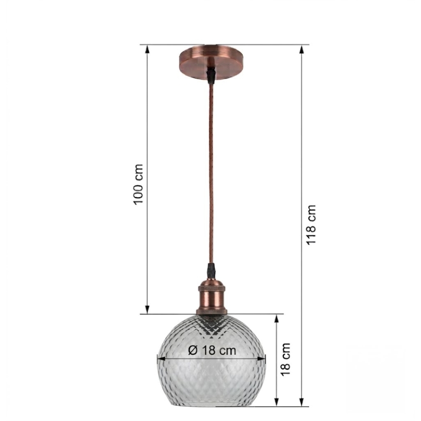 BRILAGI – LED pakabinama liustra su kabeliu RETRO GLASS, 1x E27/60W/230V, Ø 18 cm, varinė / dūminė pilka