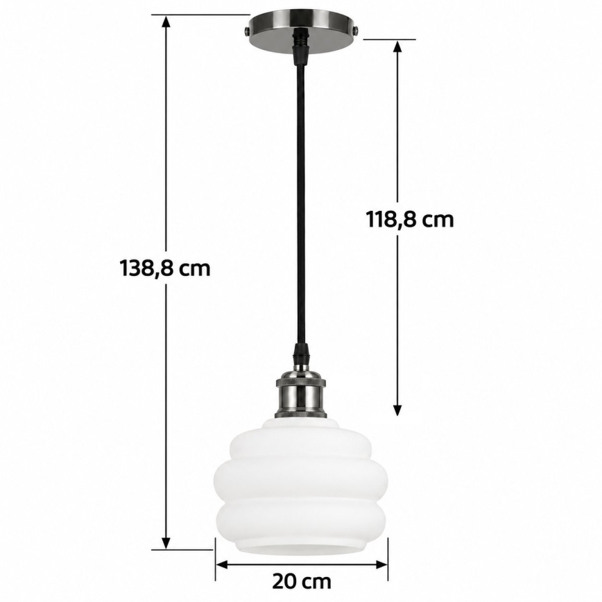 BRILAGI - LED pakabinamas šviestuvas ant laido RETRO GLASS 1xE27/60W/230V Ø 20 cm juoda/balta