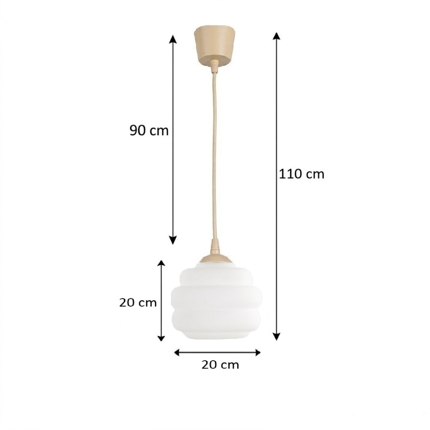 BRILAGI - LED pakabinamas šviestuvas ant laido RETRO GLASS 1xE27/60W/230V Ø 20 cm smėlinė/balta