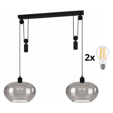 BRILAGI - LED pakabinamas šviestuvas ant laido RETRO GLASS 2xE27/40W/230V juoda/dūminė pilka