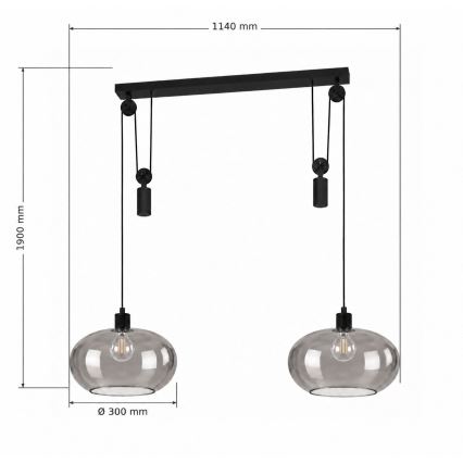 BRILAGI - LED pakabinamas šviestuvas ant laido RETRO GLASS 2xE27/40W/230V juoda/dūminė pilka