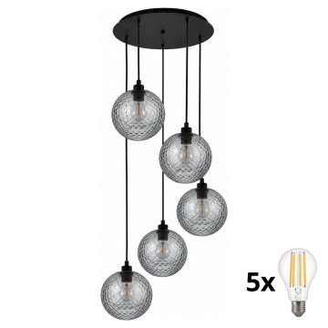 BRILAGI - LED pakabinamas šviestuvas ant laido RETRO GLASS 5xE27/60W/230V juoda/dūminė pilka