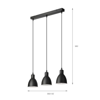 Brilagi - LED pakabinamas šviestuvas ant laido RIDDY 3xE27/60W/230V juodas