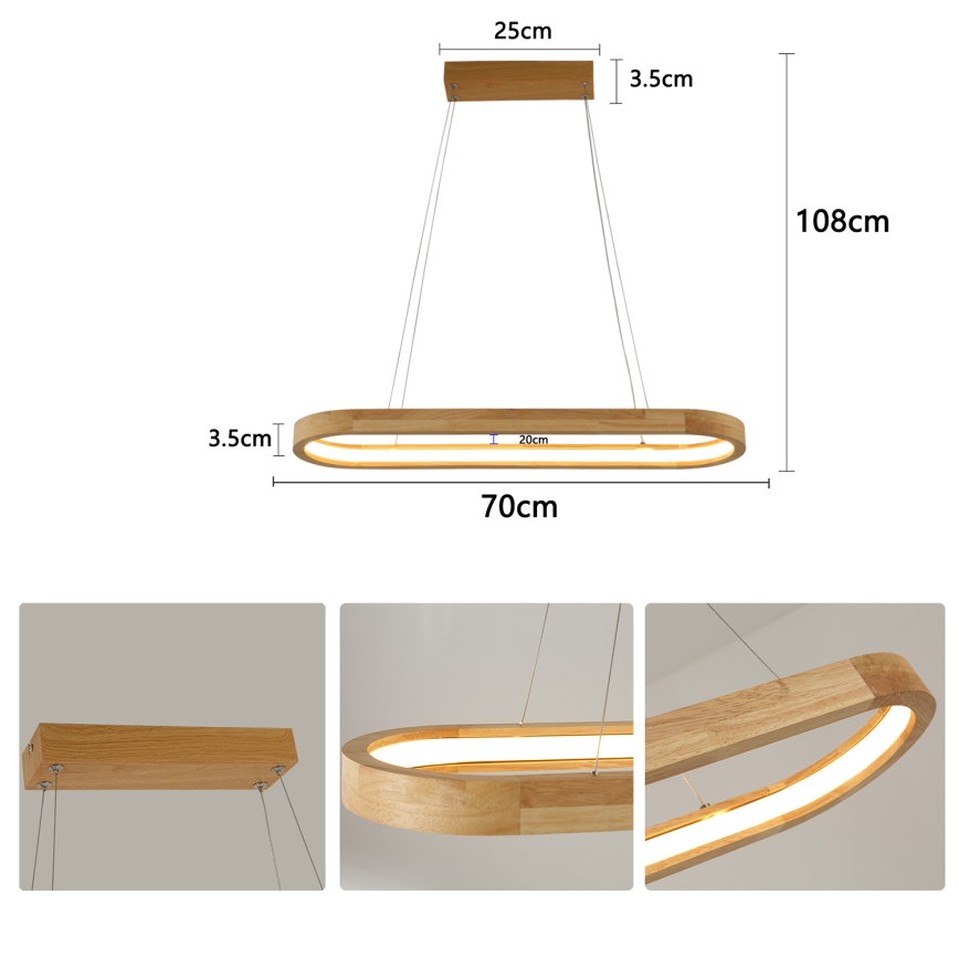 Brilagi - LED pakabinamas šviestuvas ant laido UMEA WOOD LED/30W/230V 70x20 cm medinis