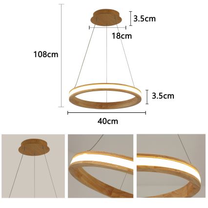 Brilagi - LED pakabinamas šviestuvas ant laido UMEA WOOD LED/30W/230V skers. 40 cm, mediena