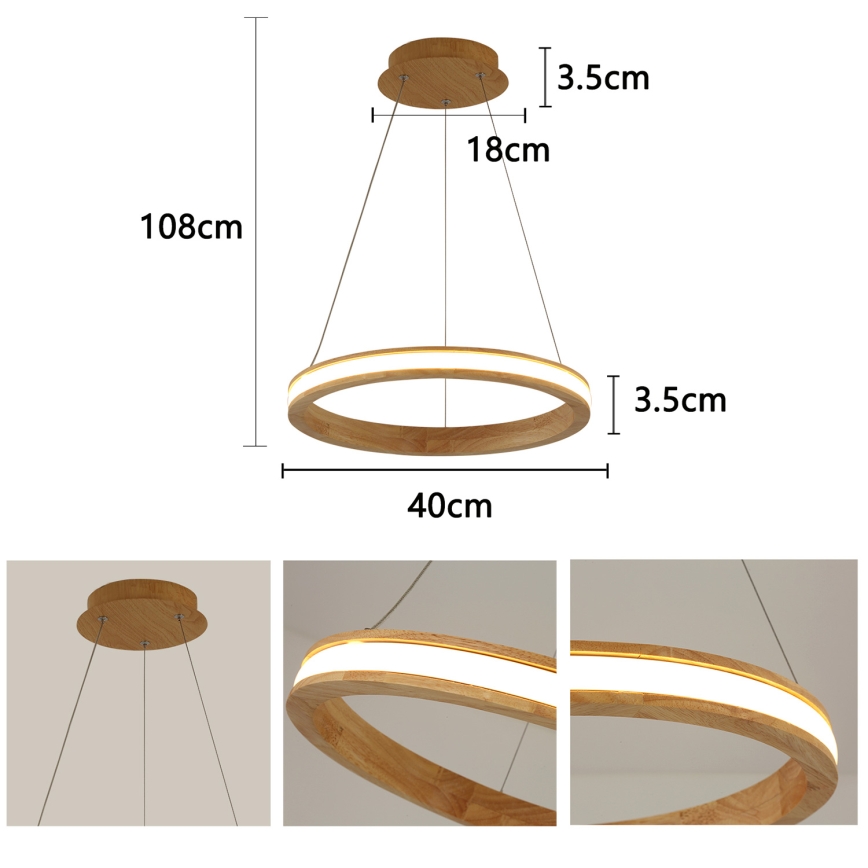 Brilagi - LED pakabinamas šviestuvas ant laido UMEA WOOD LED/30W/230V skers. 40 cm, mediena