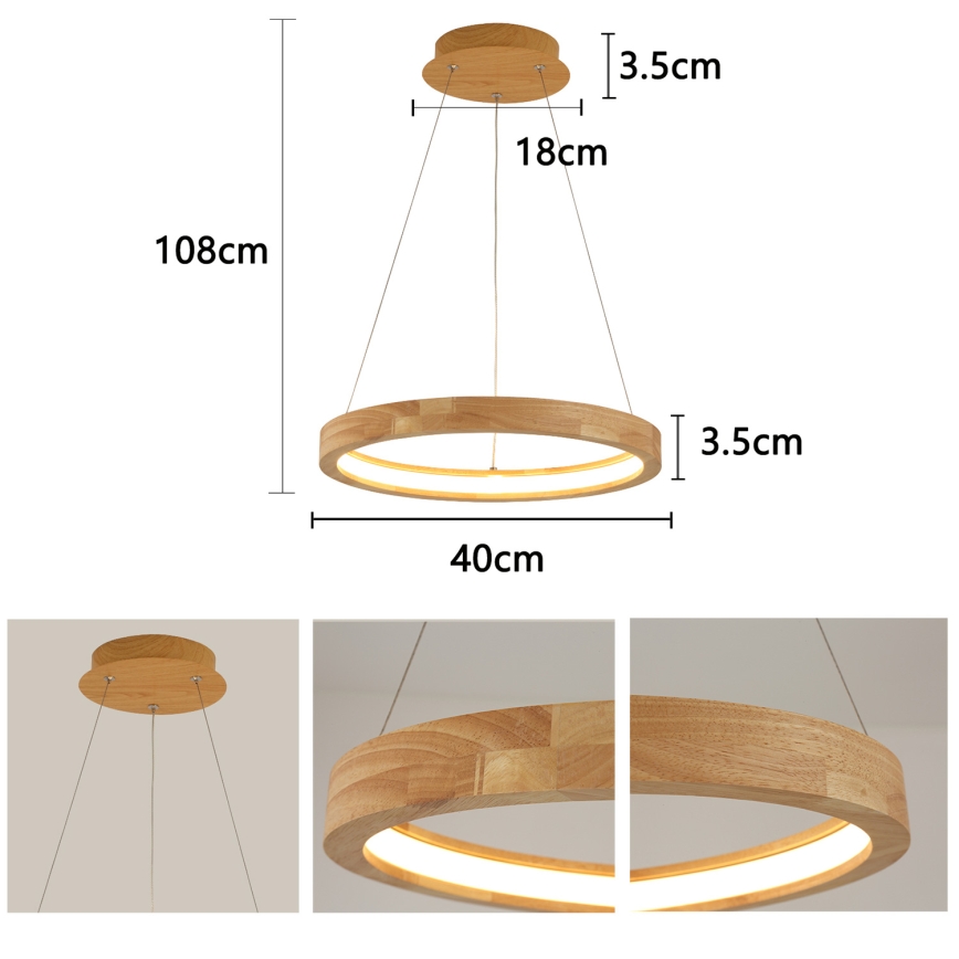 Brilagi - LED pakabinamas šviestuvas ant laido UMEA WOOD LED/30W/230V Ø 40 cm kaučiukmedis