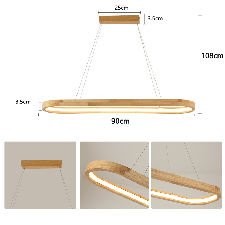 Brilagi - LED pakabinamas šviestuvas ant laido UMEA WOOD LED/40W/230V 90x22 cm kaučiukmedis