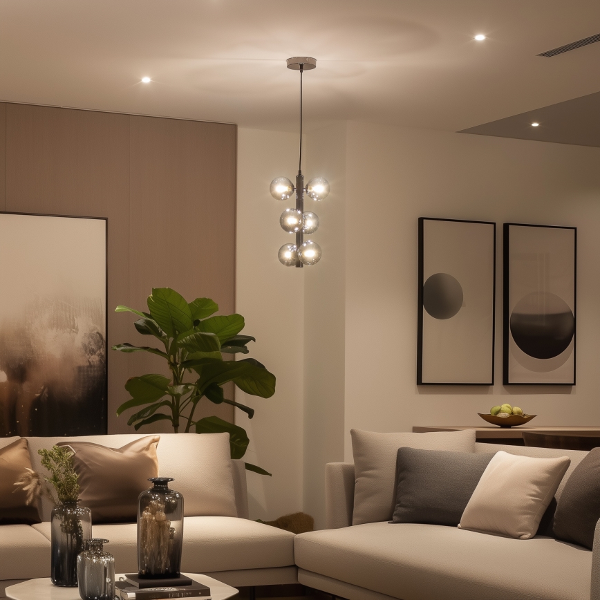 Brilagi - LED pakabinamas šviestuvas ant troselio MILLA 6xG9/3W/230V juodas chromas/dūminis