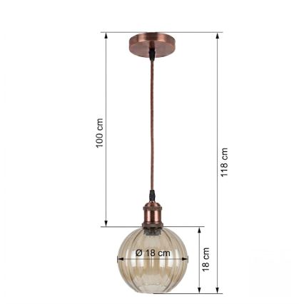 BRILAGI - LED liustra ant laido RETRO GLASS 1xE27/60W/230V skersm. 18 cm varinė/dūminė ruda