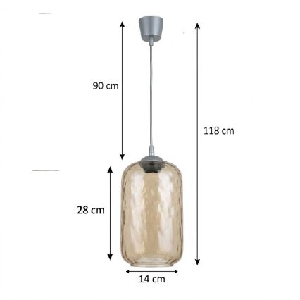BRILAGI - LED pakabinamas šviestuvas ant laido RETRO GLASS 1xE27/60W/230V skersm. 14 cm sidabrinė/dūminė ruda