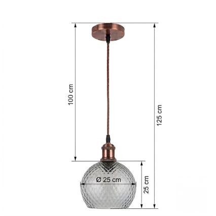 BRILAGI - LED pakabinamas šviestuvas ant laido RETRO GLASS, 1x E27/60W/230V, Ø 25 cm, varinė / dūminė pilka