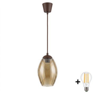 BRILAGI - LED pakabinamas šviestuvas su laidu RETRO GLASS 1xE27/60W/230V Ø 17 cm ruda/dūminė smėlio spalva
