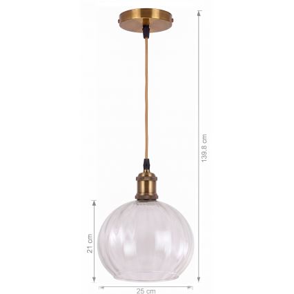 BRILAGI - LED pakabinamas šviestuvas su laidu RETRO GLASS 1xE27/60W/230V Ø 25 cm auksinė/skaidri