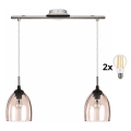 BRILAGI - LED Pakabinamas šviestuvas su laidu RETRO GLASS 2xE27/60W/230V matinis chromas / rūkinė smėlinė