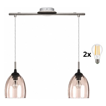 BRILAGI - LED Pakabinamas šviestuvas su laidu RETRO GLASS 2xE27/60W/230V matinis chromas / rūkinė smėlinė