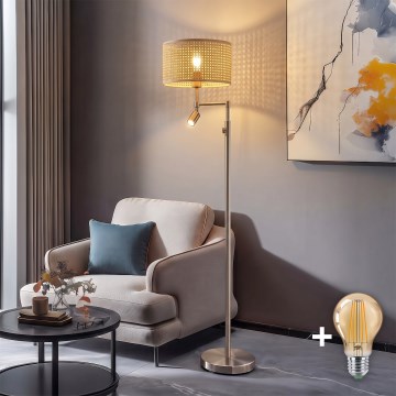BRILAGI - LED Pastatoma lempa CERIA 1xE27/60W/230V + LED/2,1W matinis chromas/bambukas