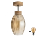 BRILAGI - LED paviršinė liustra RETRO GLASS 1xE27/60W/230V skersmuo 17 cm ąžuolas/rūkinė smėlinė