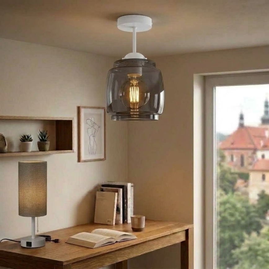 BRILAGI - LED prie lubų montuojamas šviestuvas RETRO GLASS 1xE27/60W/230V skersmuo 26 cm balta/dūminė pilka