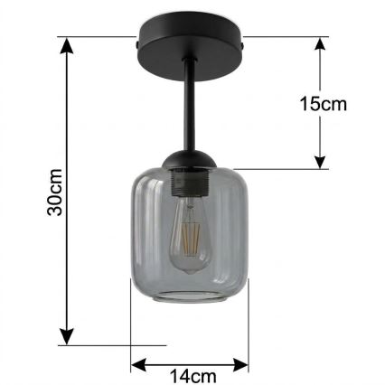 BRILAGI - LED lubinis šviestuvas RETRO GLASS 1xE27/60W/230V skersmuo 14 cm juoda/dūminė pilka