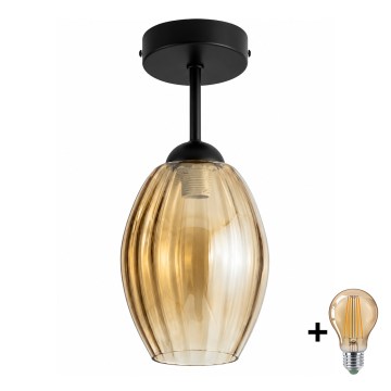 BRILAGI - LED Paviršinis lubinis šviestuvas RETRO GLASS 1xE27/60W/230V skersm. 17 cm juoda/dūminė smėlinė