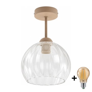 BRILAGI - LED Paviršinis lubinis šviestuvas RETRO GLASS 1xE27/60W/230V Ø 25 cm smėlinis/skaidrus