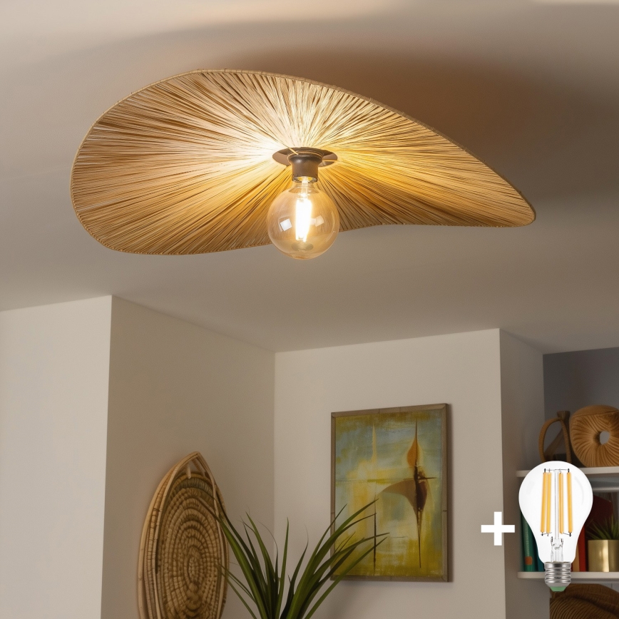 Brilagi - LED paviršinis lubų šviestuvas CERIA BOHO 1xE27/40W/230V, skersmuo 80 cm, rafija