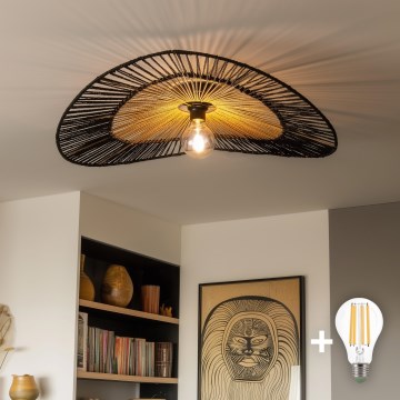 Brilagi - LED paviršinis lubų šviestuvas CERIA BOHO 1xE27/40W/230V Ø 50 cm juoda/ruda/ąžuolas