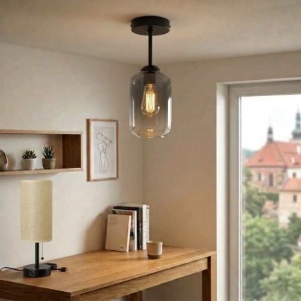 BRILAGI - LED Paviršinis liustras RETRO GLASS 1xE27/60W/230V skersm. 14 cm juoda/dūminė pilka