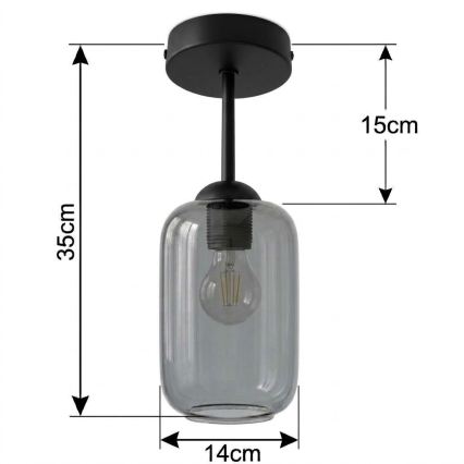 BRILAGI - LED Paviršinis liustras RETRO GLASS 1xE27/60W/230V skersm. 14 cm juoda/dūminė pilka