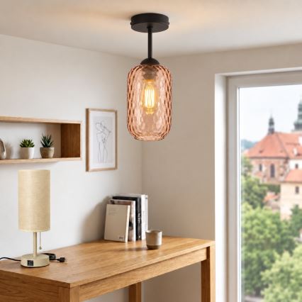 BRILAGI - LED Paviršinis lubinis šviestuvas RETRO GLASS 1xE27/60W/230V skersmuo 14 cm juoda/dūminė ruda