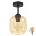 BRILAGI - LED paviršinis šviestuvas RETRO GLASS 1xE27/60W/230V skersmuo 14 cm juoda/dūminė smėlinė