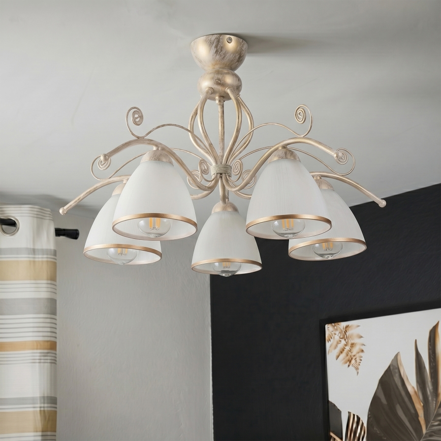 Brilagi - LED prie lubų montuojama liustra ANTICO 5xE27/60W/230V 3000K balta patina