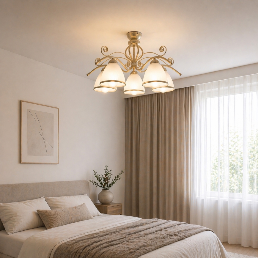 Brilagi - LED prie lubų montuojama liustra ANTICO 5xE27/60W/230V 3000K balta patina