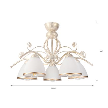 Brilagi - LED prie lubų montuojama liustra ANTICO 5xE27/60W/230V 3000K balta patina
