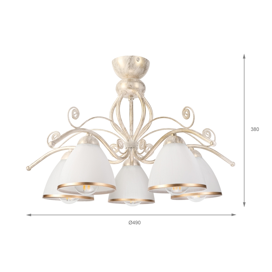Brilagi - LED prie lubų montuojama liustra ANTICO 5xE27/60W/230V 3000K balta patina
