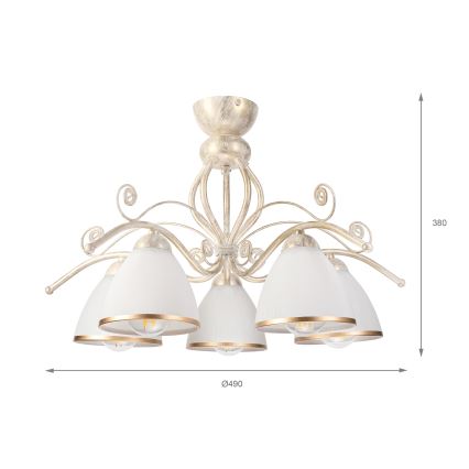 Brilagi - LED prie lubų montuojama liustra ANTICO 5xE27/60W/230V 3000K balta patina