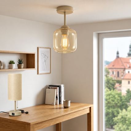 BRILAGI - LED prigludęs šviestuvas RETRO GLASS 1xE27/60W/230V skersmuo 14 cm smėlinė/dūminė smėlinė
