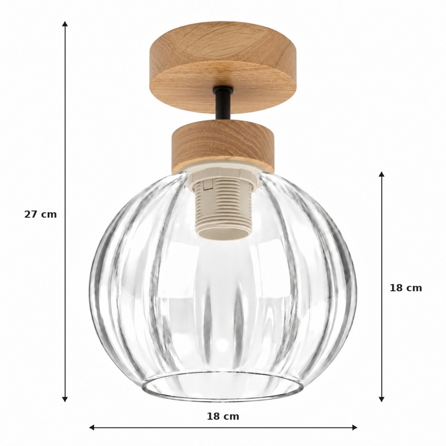 BRILAGI - LED Prie lubų montuojama liustra RETRO GLASS 1xE27/60W/230V skersmuo 18 cm ąžuolas/skaidrus