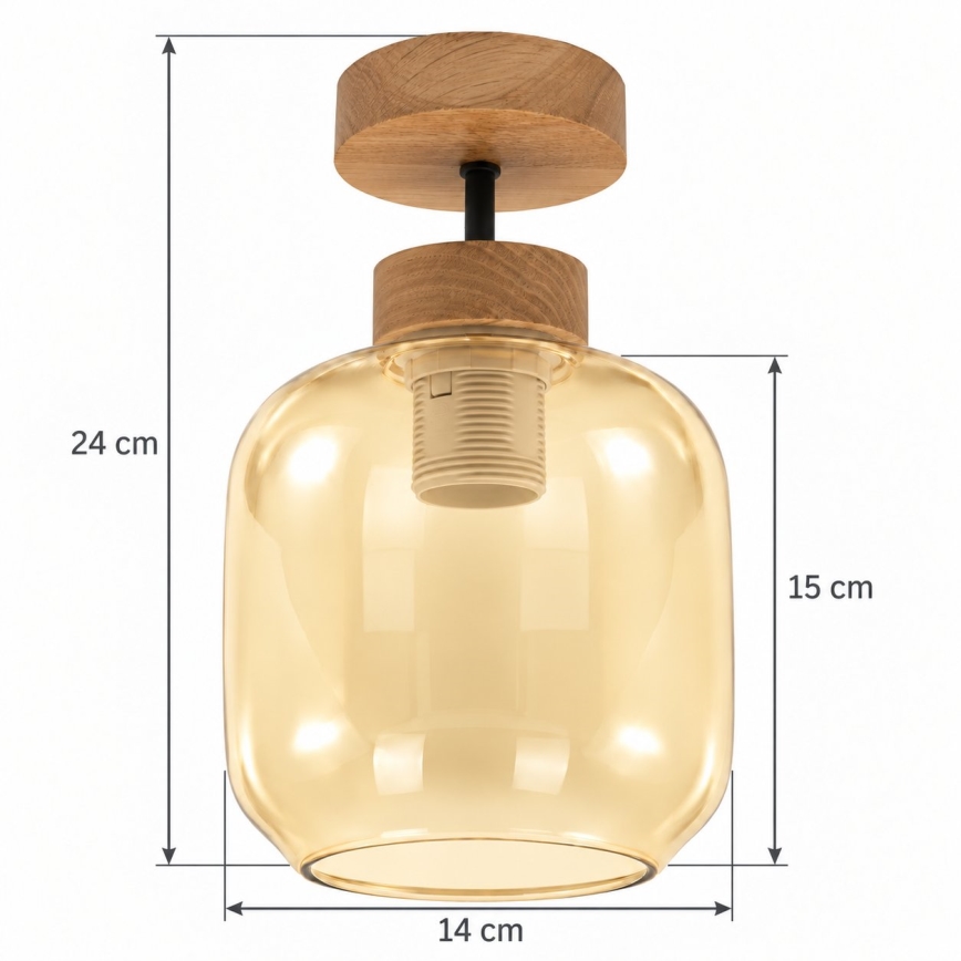 BRILAGI - LED lubinis šviestuvas RETRO GLASS 1xE27/60W/230V skersmuo 14 cm ąžuolas/dūminė smėlinė