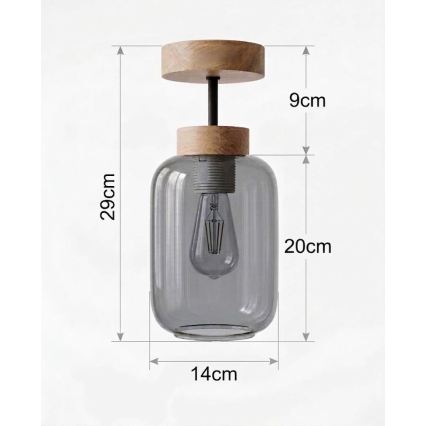 BRILAGI - LED paviršinis šviestuvas RETRO GLASS 1xE27/60W/230V Ø 14 cm ąžuolas/dūminė pilka