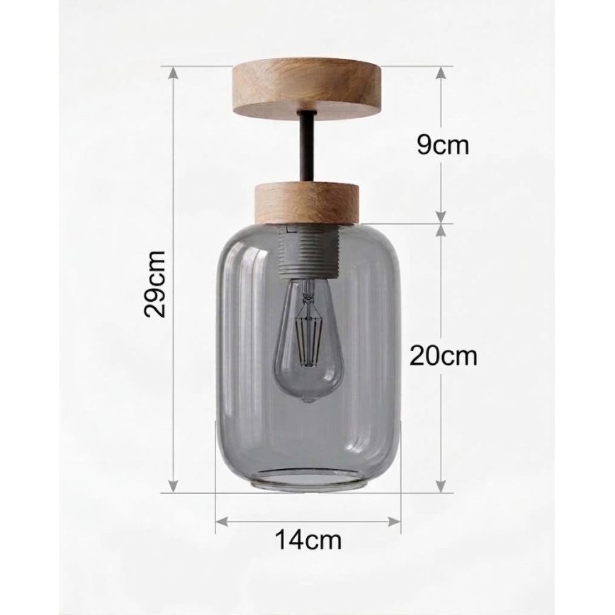 BRILAGI - LED paviršinis šviestuvas RETRO GLASS 1xE27/60W/230V Ø 14 cm ąžuolas/dūminė pilka